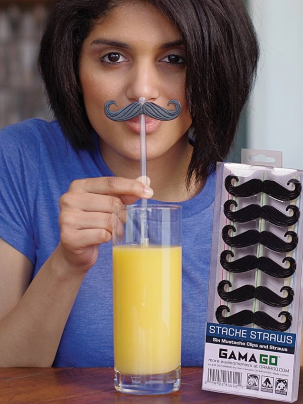 NEW Set of 2 Stache Straws - 6 Mustache Clips - Birthday Party Funny Clips
